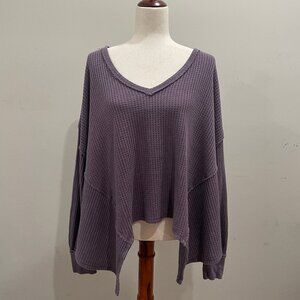 Free People We The Free Coraline Purple Waffle Knit Thermal Long Sleeve Top